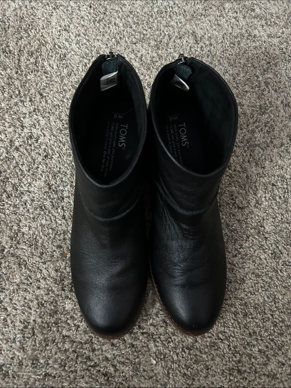 TOMS Black Leather Zip Ankle Booties, Size 8